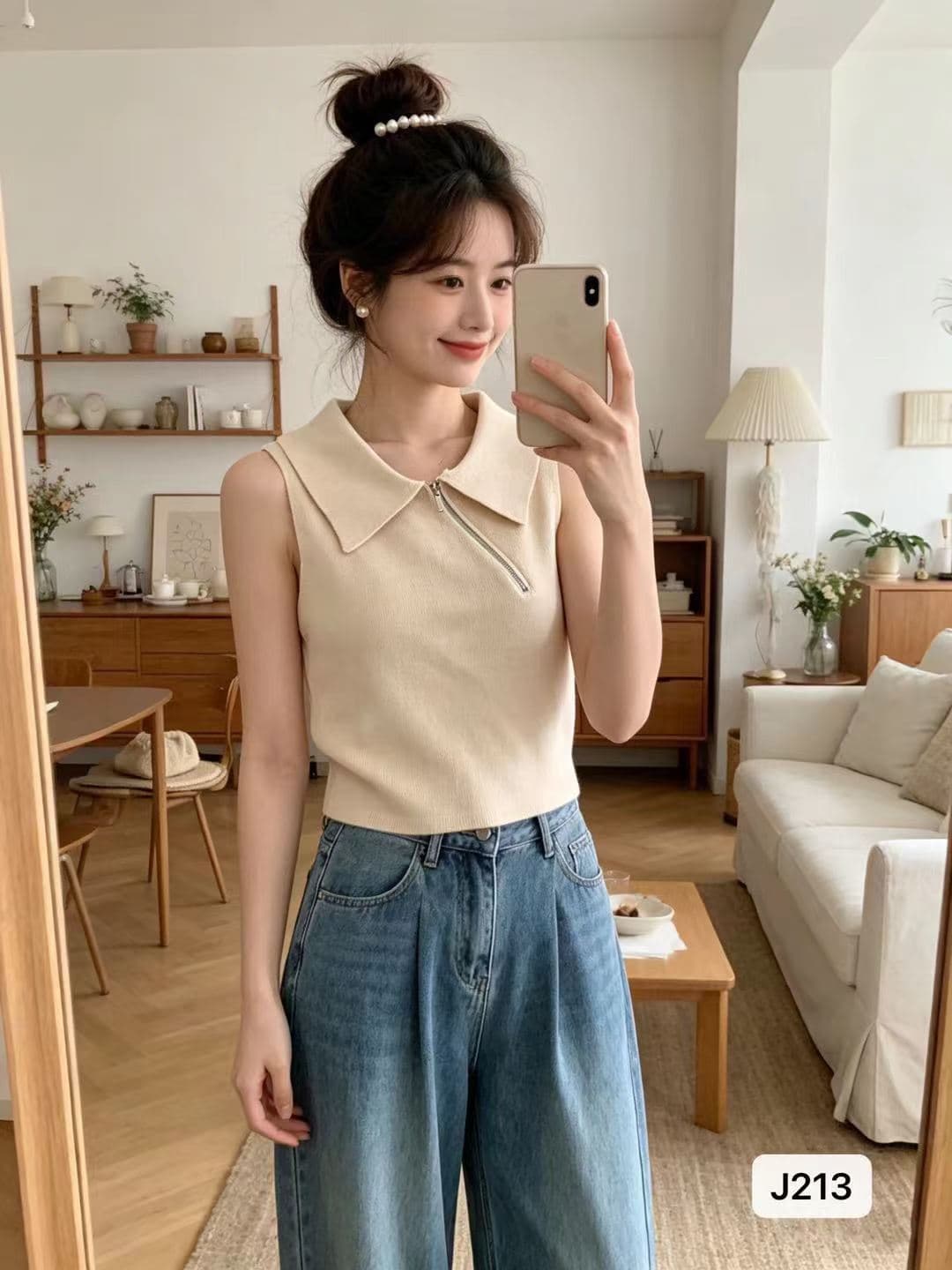 정가 패션 POLO 칼라 비스듬한 지퍼 디자인 니트 풀오버 조끼 상세 이미지 1