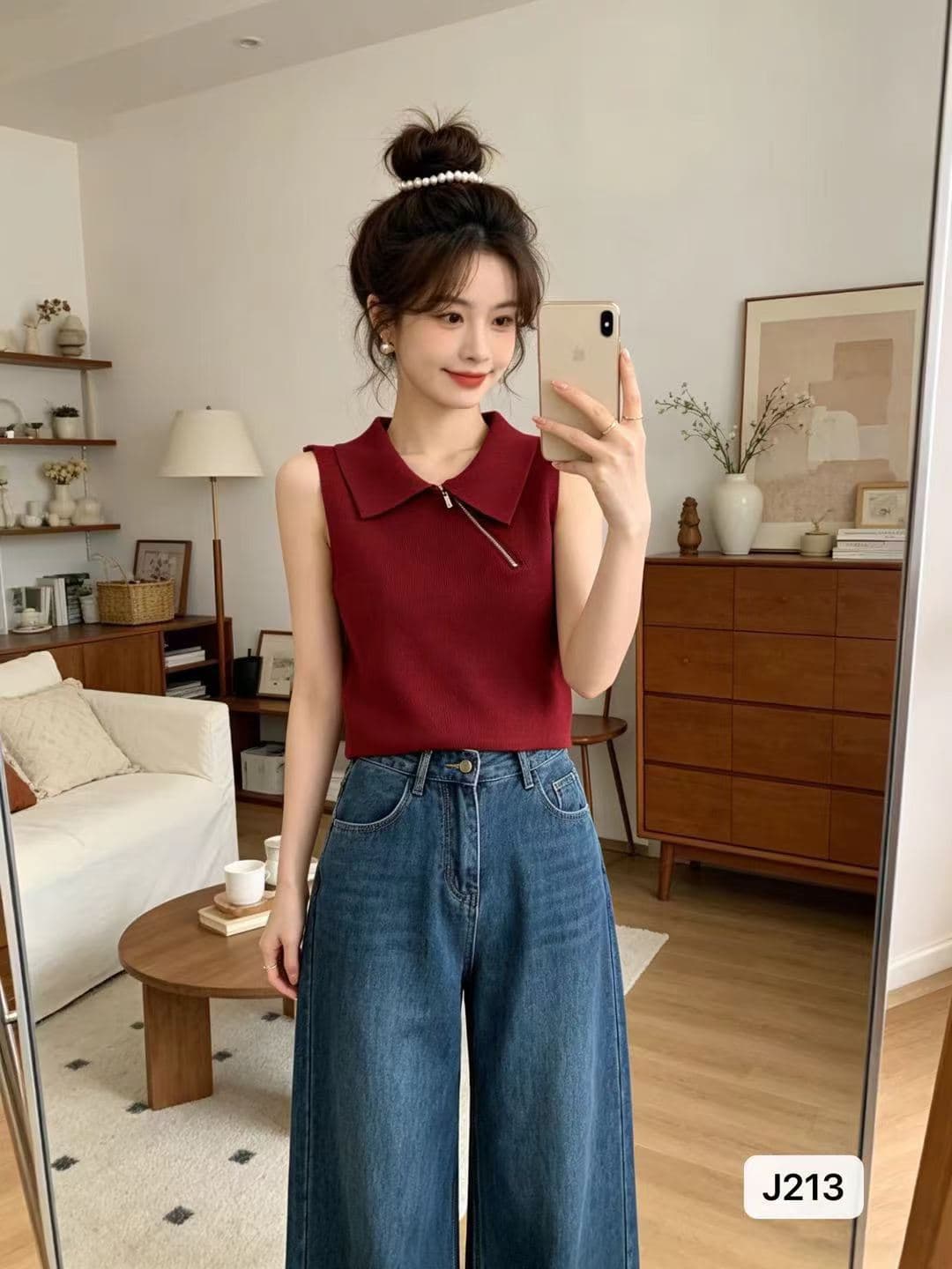 정가 패션 POLO 칼라 비스듬한 지퍼 디자인 니트 풀오버 조끼 상세 이미지 2