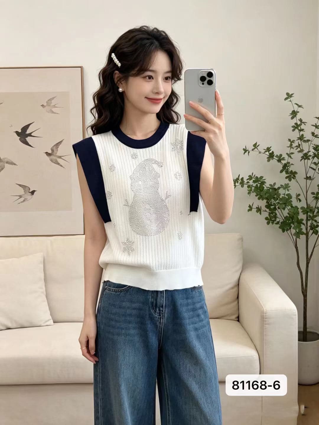 정가 작은 샤넬 스타일 무거운 작업 눈사람 핫픽스 홀로우 아웃 니트 풀오버 맨위 이미지 2
