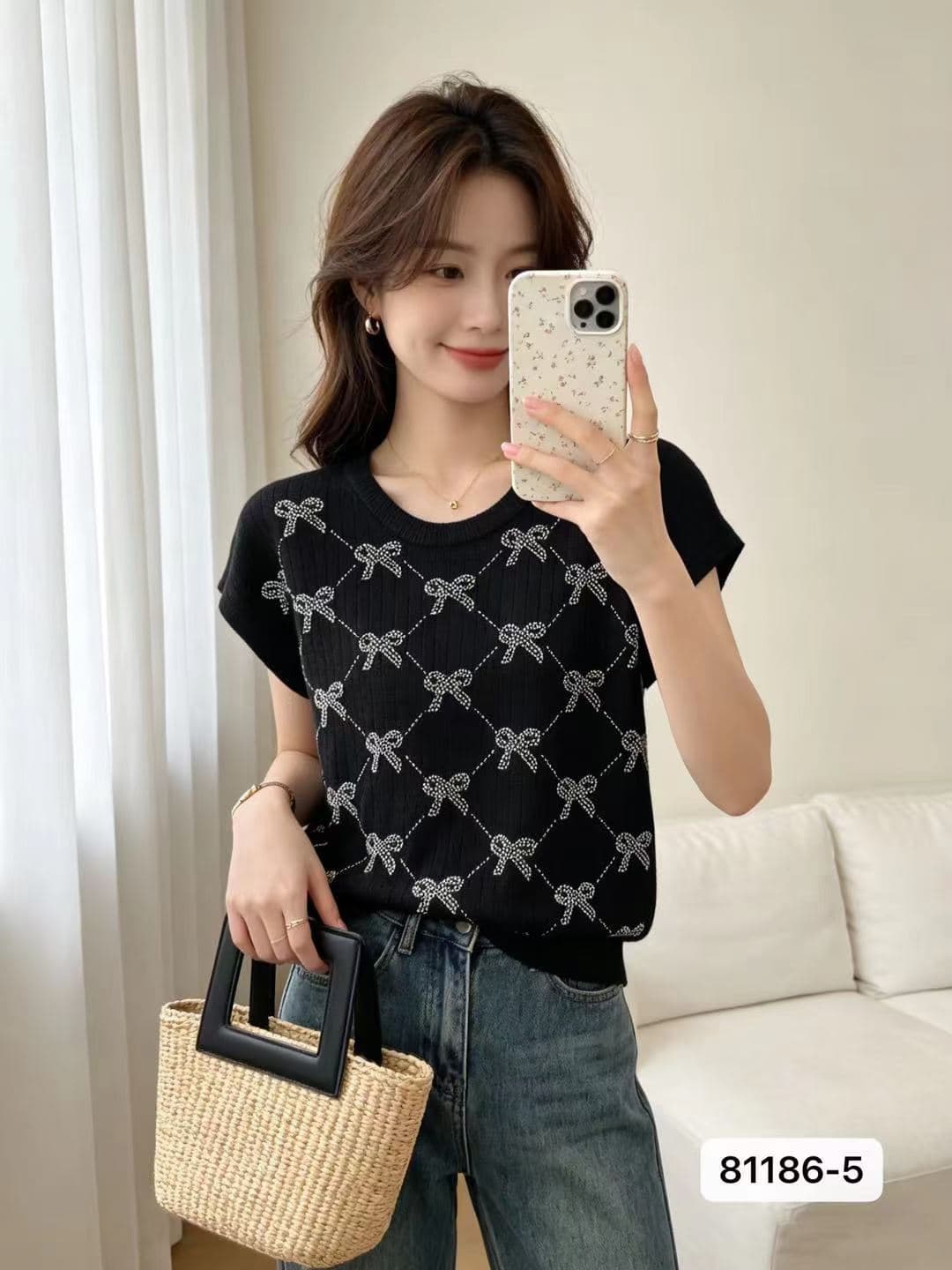 정가 패션 라운드 넥 나비 매듭 다이아몬드 모양 핫픽스 구덩이 기사 작은 날다 소매 풀오버 맨위 이미지 2