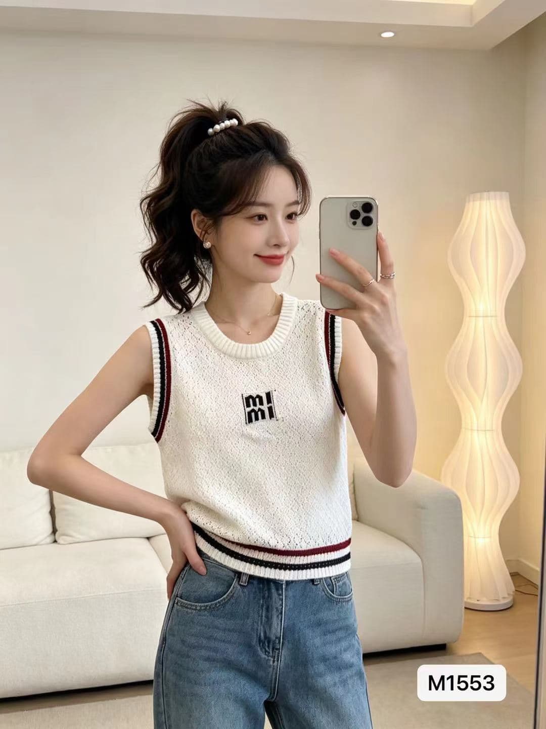 정가 패션 라운드 넥 알파벳 자카드 홀로우 아웃 니트 풀오버 조끼