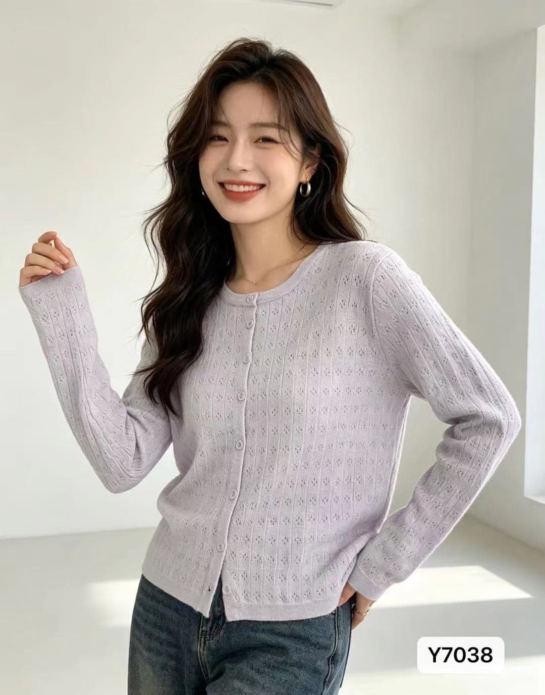 정가 한 부서 달콤함 디자인 센스 라운드 넥 홀로우 아웃 다용도 니트 자외선 차단 의류 상세 이미지 2