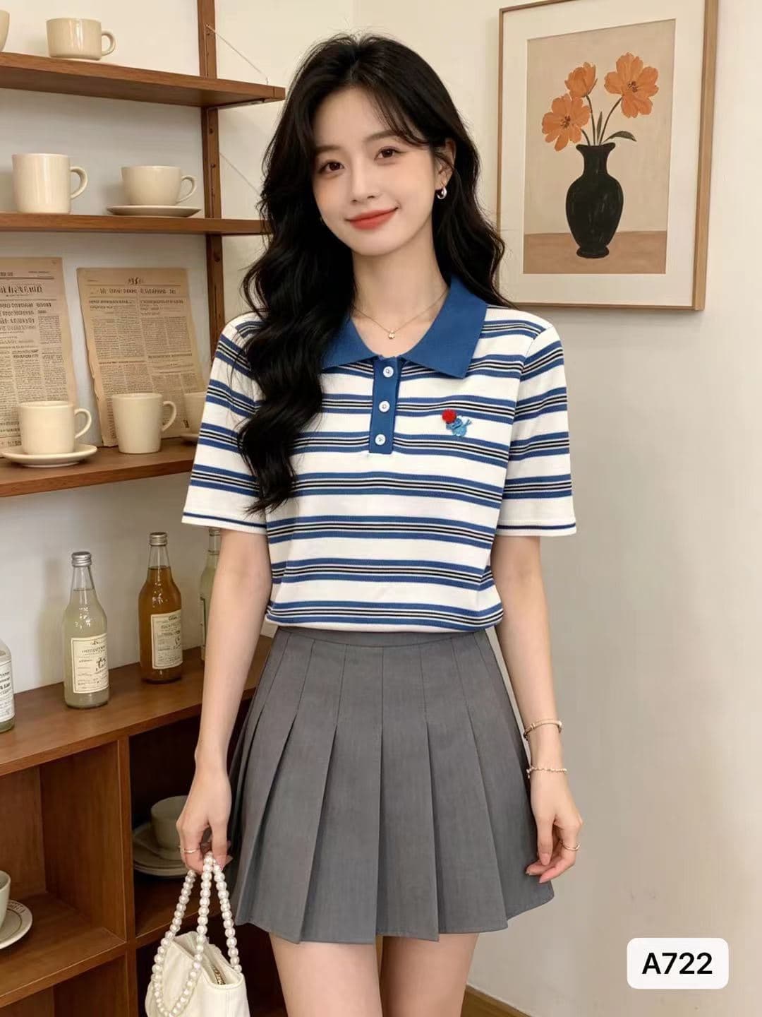 정가 한 부서 달콤함 POLO 칼라 스트라이프 아기 코끼리 장식 풀오버 반팔 상세 이미지 2