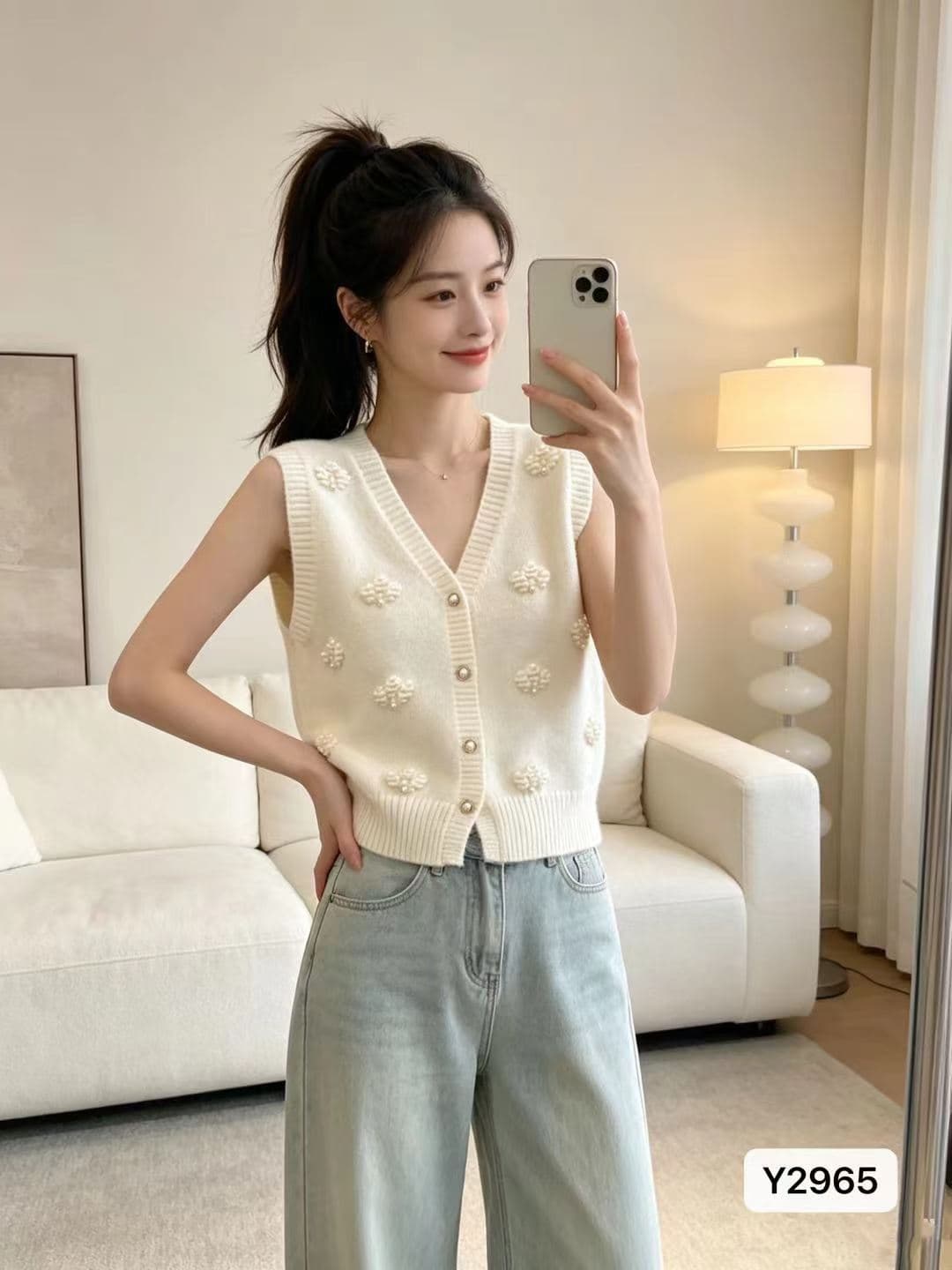 정가 패션 V넥 어깨 스택 착용 외부 가져 가라. 비즈 박기 니트 베스트 오픈 가디건 상세 이미지 2
