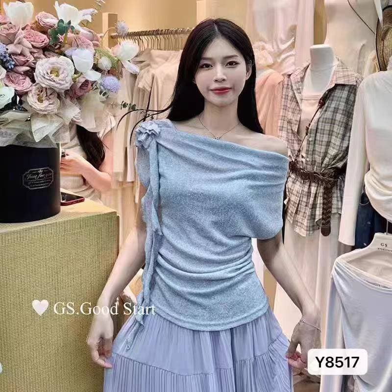 정가 순수한 욕망 작은 대중 디자인 흔들다 칼라 리본 비스듬한 어깨 풀오버 반팔 상세 이미지 2