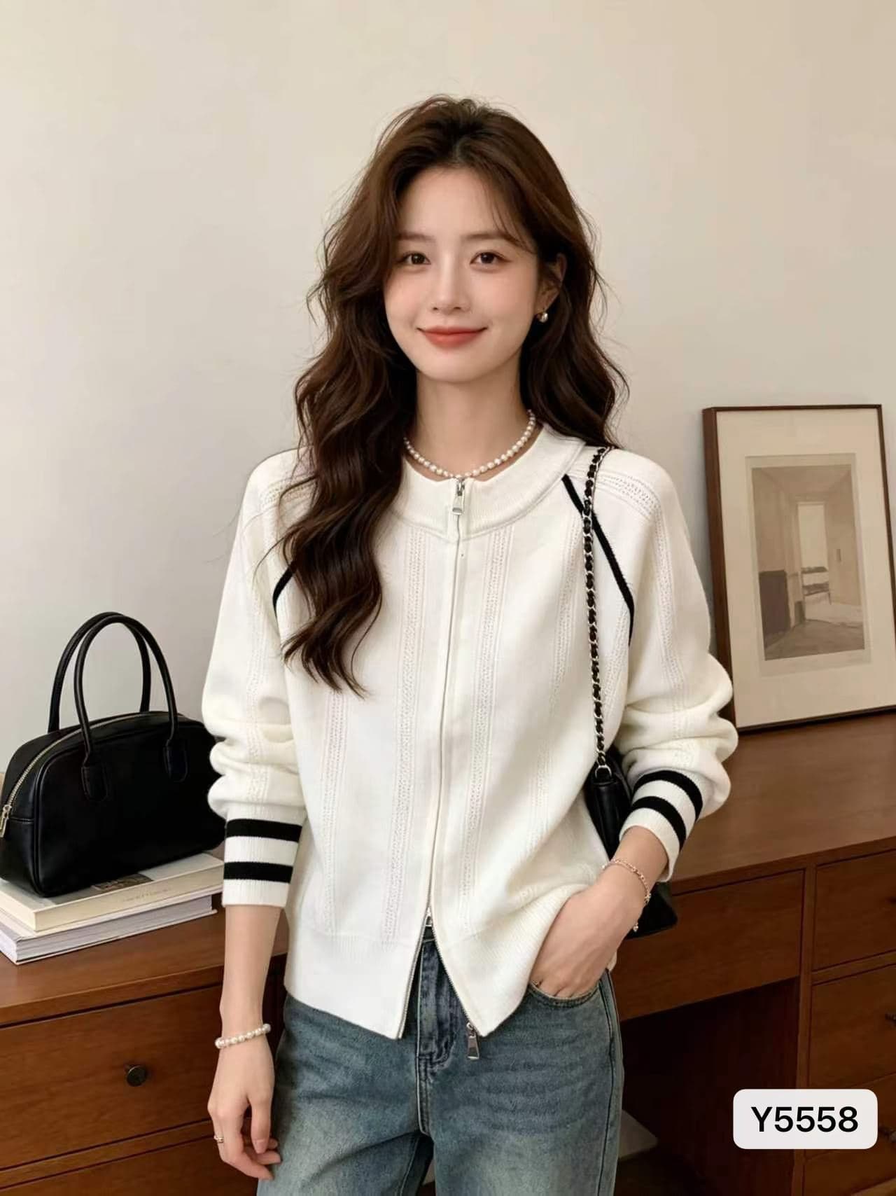 정가 가을 겨울 라운드 넥 수직 기사 홀로우 아웃 니트 외부 가져 가라. 긴팔 오픈 가디건 이미지 2