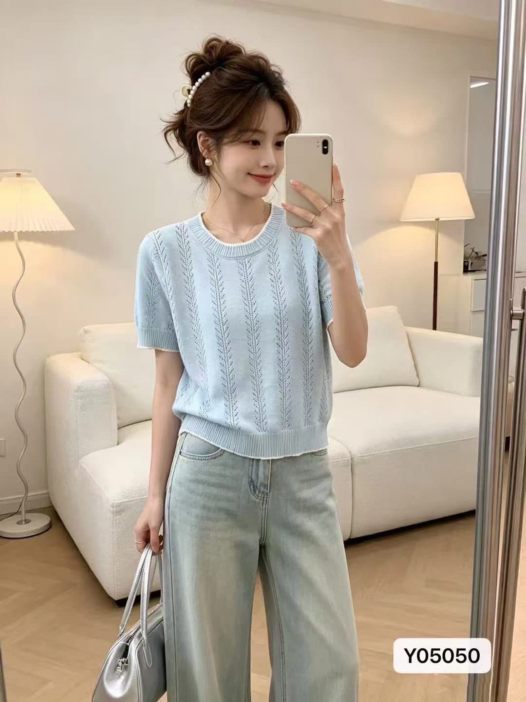 정가 작은 샤넬 스타일 라운드 넥 패치워크 색상 홀로우 아웃 니트 다용도 풀오버 반팔 맨위 여성