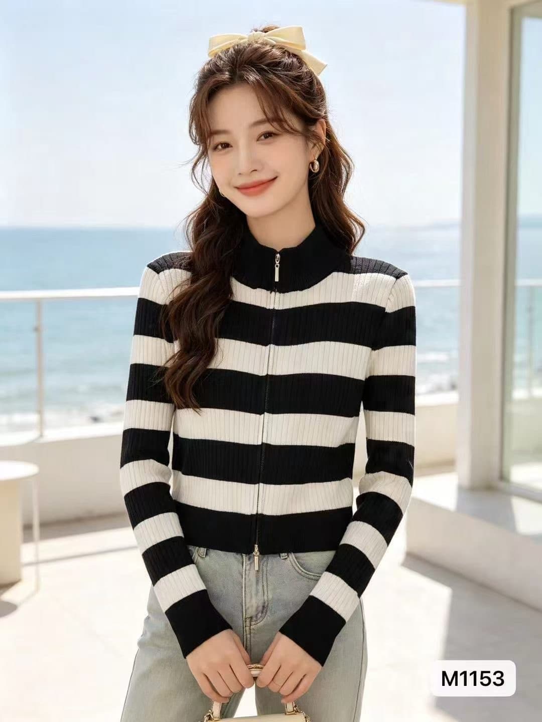 정가 품격 연령 감소 반하이넥 스트라이프 구덩이 기사 슬림해 보이는 지퍼 긴팔 오픈 가디건 맨위 여성 상세 이미지 1