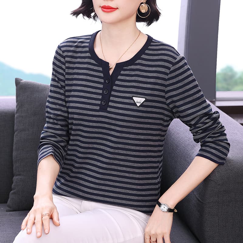 2026 년 가을 새로운 풀오버 긴팔 품격 출퇴근 여성 긴 소매 패션 캐주얼 핫픽스 중년 엄마 티셔츠 이미지 2