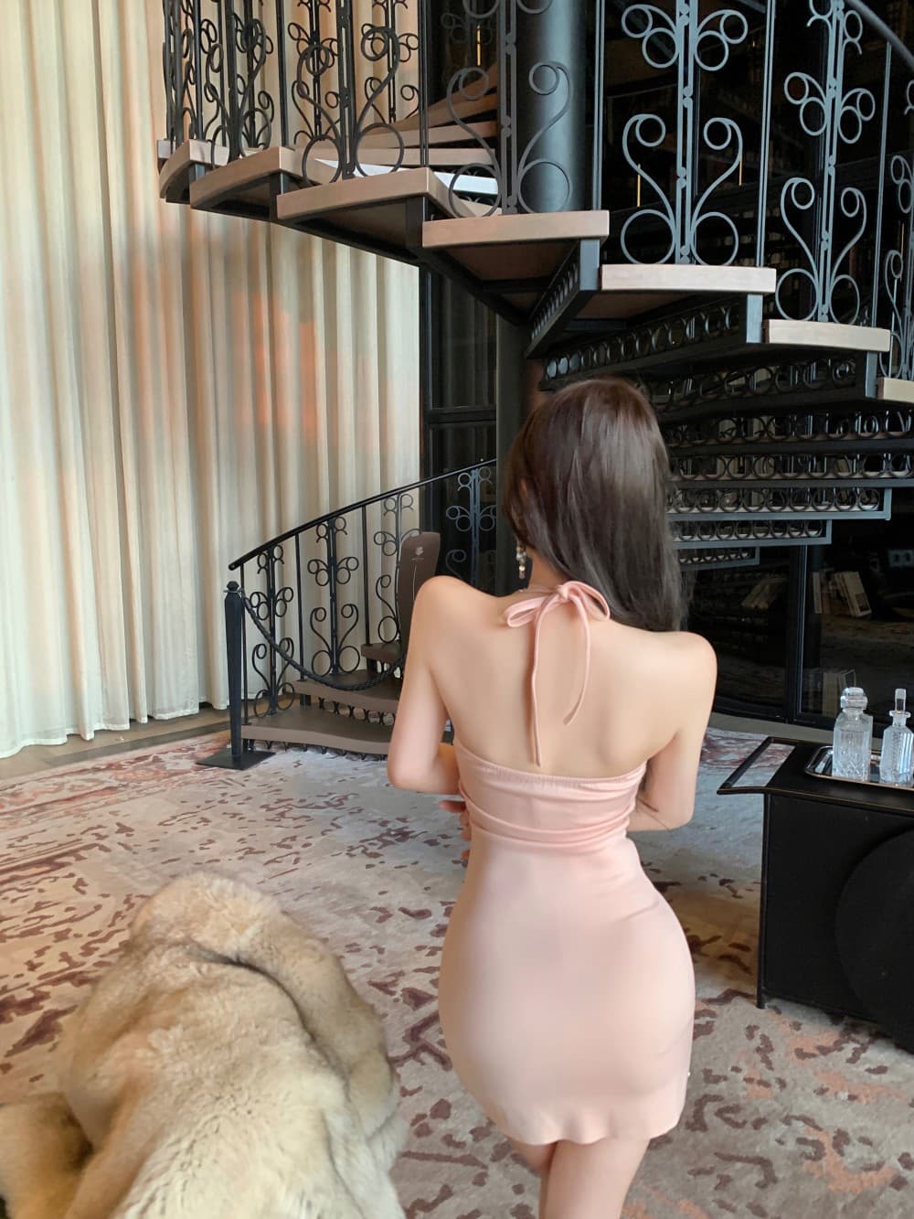 실사 새로운 명문 여성 바람 무거운 작업 다이아몬드 세팅 행침 목 천 골드 품격 슬림해 보이는 슬립 드레스 상세 이미지 14