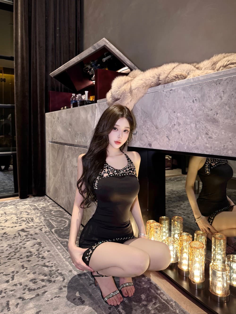 실사 새로운 순수한 욕망 바람 섹시함 핫걸 몸매 가꾸기 타이트 스커트 생일 예복 행침 목 슬립 드레스 상세 이미지 5