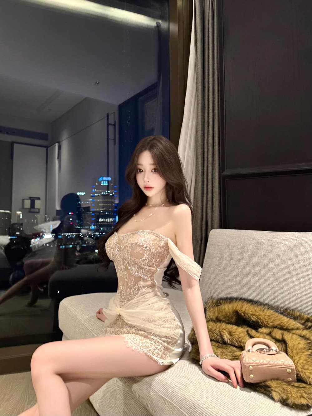 실사 새로운 천 골드 명문 여성 바람 무거운 작업 스팽글 레이스 고급 센스 몸매 가꾸기 예복 드레스 상세 이미지 7