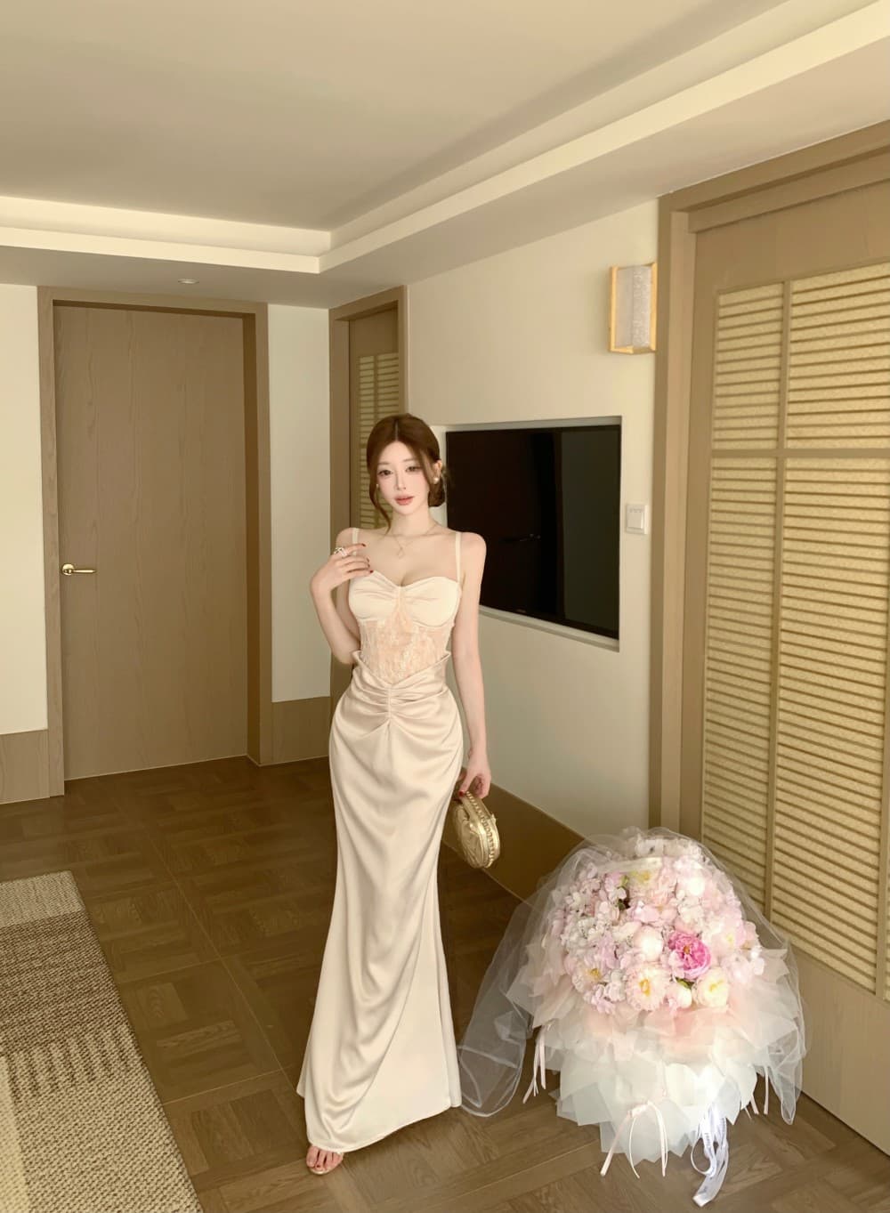 실사 새로운 프랑스식 슬립 고급 센스 명문 여성 이브닝 드레스 무거운 작업 생선뼈 새틴 인어 꼬리 타이트 스커트 롱 스커트 상세 이미지 4