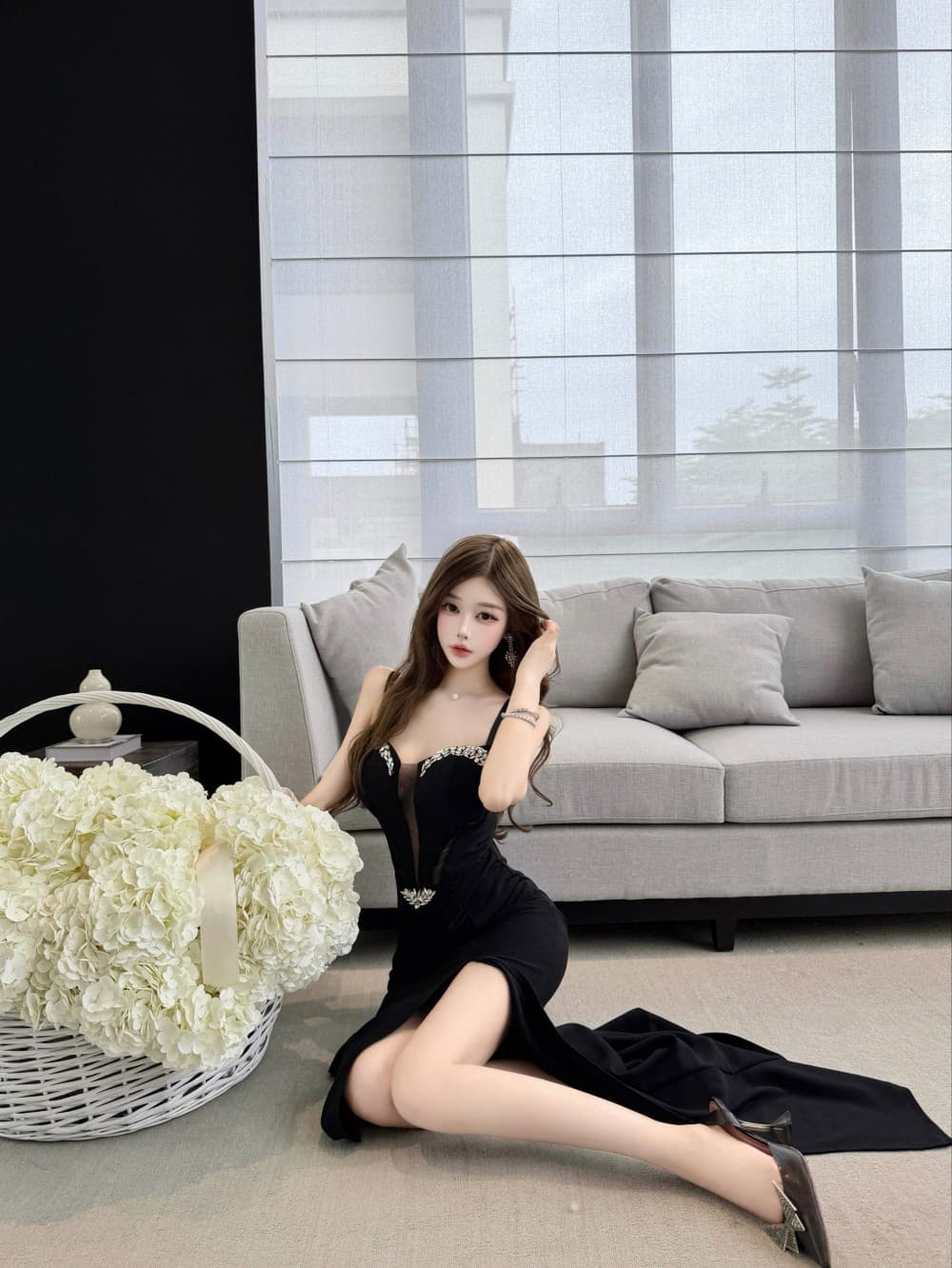 실사 새로운 고급 센스 빛 럭셔리 작은 대중 품격 연회 도보 보여주기 인어 꼬리 트임 드레스 상세 이미지 8