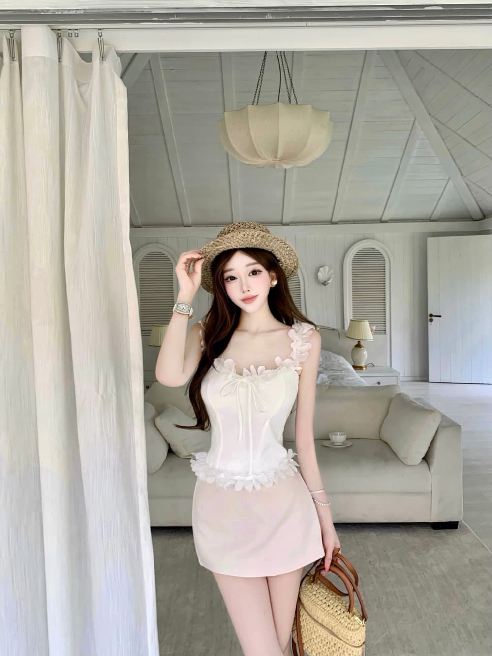 실사 새로운 섹시함 핫걸 순수한 욕망 튜브탑 생선뼈 오프숄더 맨위 타이트 스커트 반신 미니 스커트 세트 상세 이미지 3