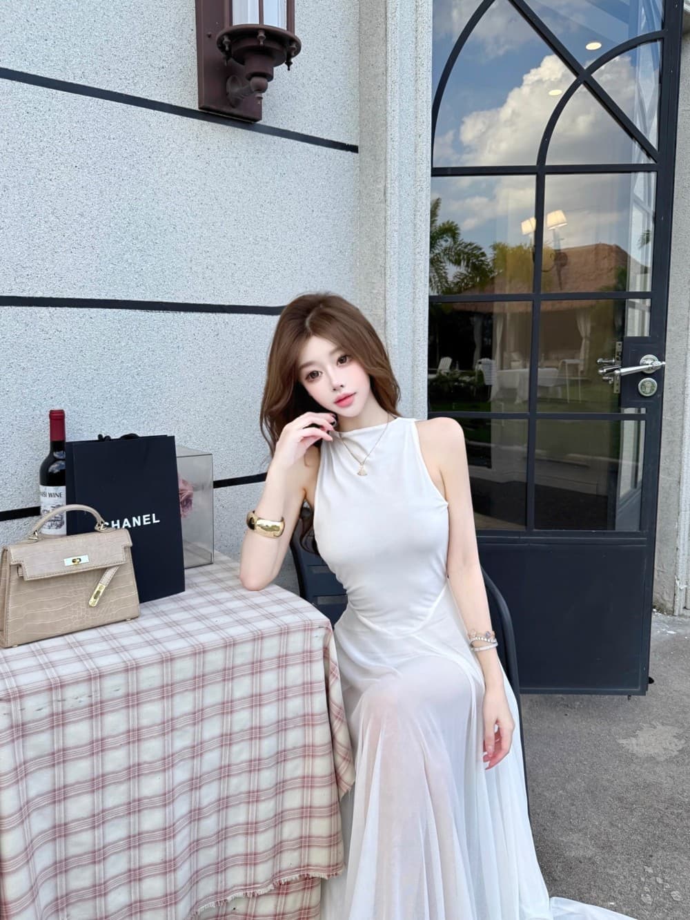 실사 새로운 프랑스식 그는 벤 바람 민소매 터틀넥 오프숄더 여성 드레스 고급 센스 품격 몸매 가꾸기 슬림해 보이는 롱 스커트 상세 이미지 6