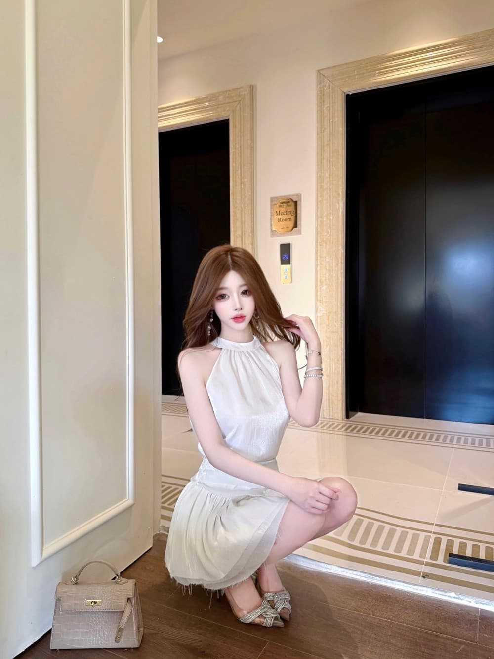 실사 새로운 행침 목 드레스 여름 민소매 미니 스커트 프랑스식 핫걸 디자인 센스 품격 치마 투피스 세트 상세 이미지 31