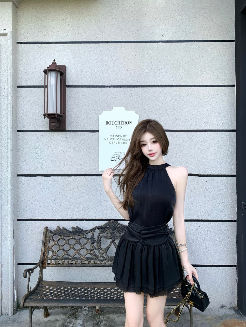 실사 새로운 행침 목 레이스업 프랑스식 품격 민소매 허리 수축 Chic 투피스 세트 상세 이미지 21