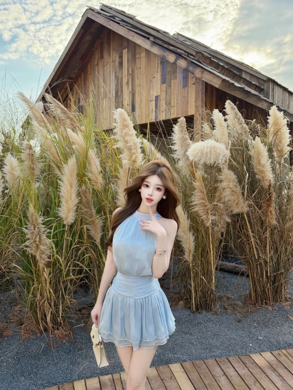 실사 새로운 행침 목 레이스업 프랑스식 품격 민소매 허리 수축 Chic 투피스 세트 상세 이미지 31