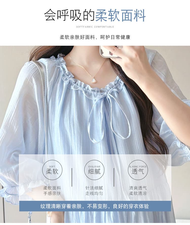 실사 2026 봄 여름 새로운 출산 착용 빅 사이즈 미니멀리즘 품격 한국 스타일 루즈핏 중간 소매 중간 길이 드레스 상세 이미지 6