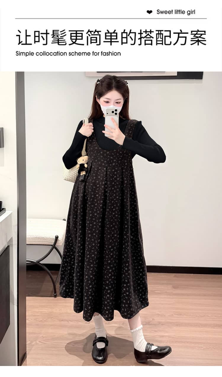 실사 지금 임산부 세트 가을 겨울 새로운 스웨터 기본 셔츠 플러스 패션 루즈핏 모직 조끼 스커트 투피스 세트 상세 이미지 3