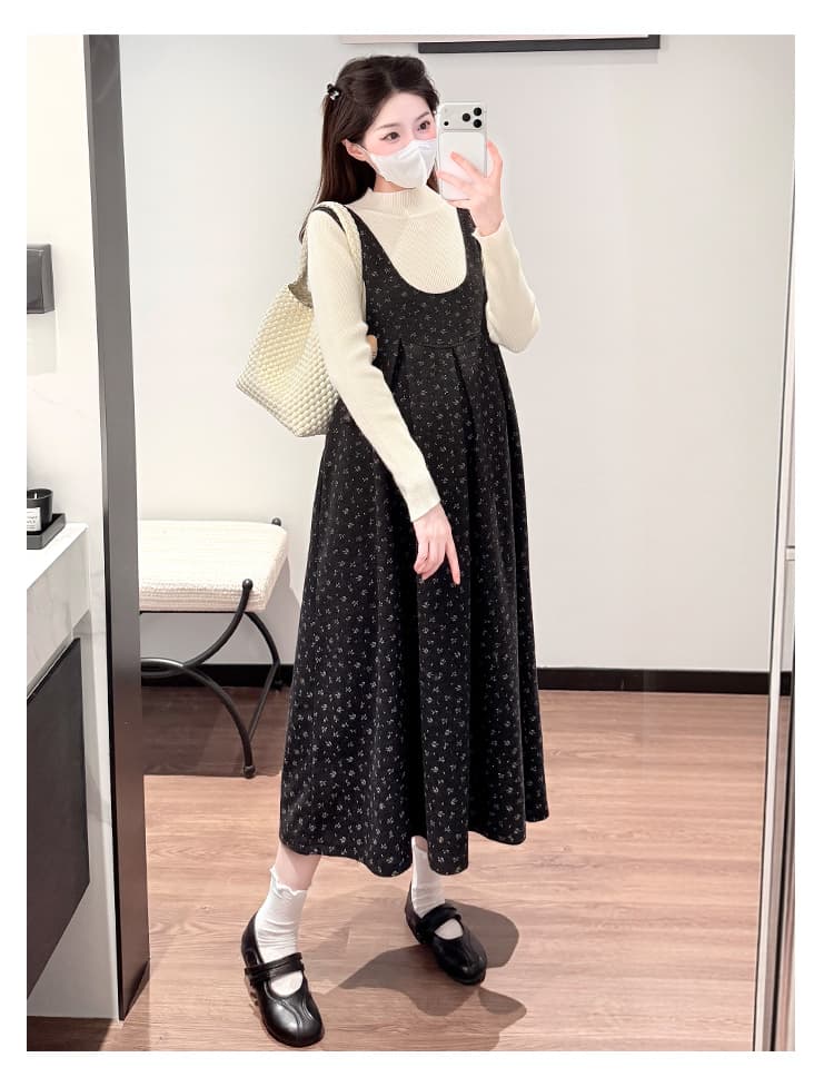 실사 지금 임산부 세트 가을 겨울 새로운 스웨터 기본 셔츠 플러스 패션 루즈핏 모직 조끼 스커트 투피스 세트 상세 이미지 15