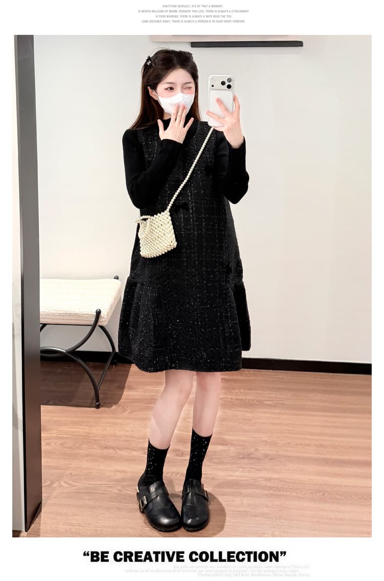 실사 지금 가을 겨울철 새로운 한국 스타일 작은 샤넬 스타일 나비 매듭 플래시 징징 모직 임산부 빅 사이즈 조끼 치마 세트 상세 이미지 10