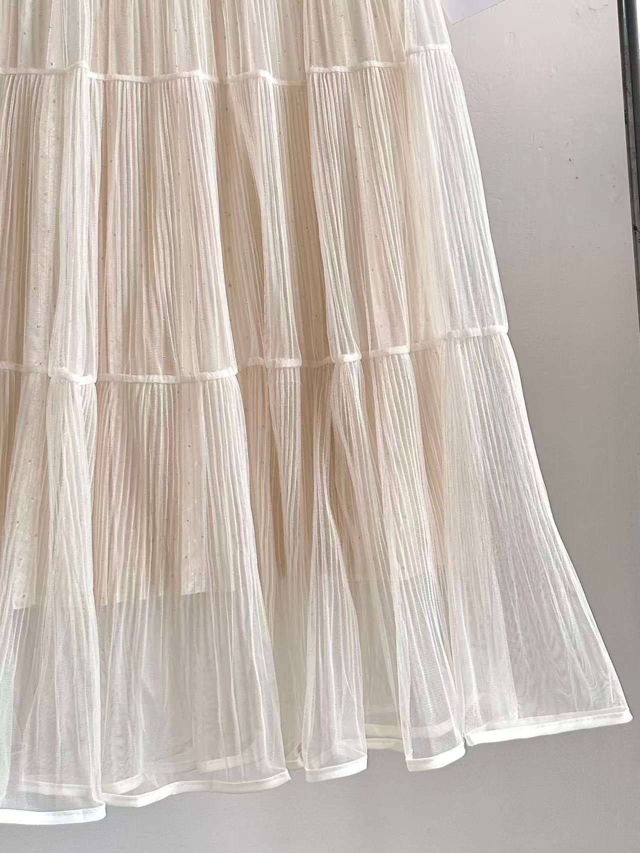 실사 여름 새로운 망사 반신 스커트 여성 패치워크 빅 플레어 스커트 허리밴드 Gypsophila 안감 케이크 A라인 스커트 상세 이미지 16