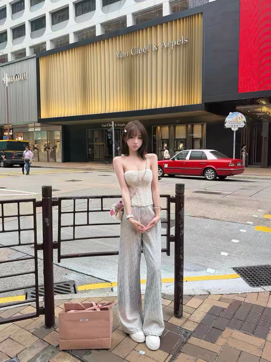 길다 다리 허리 좋은 여름 무거운 작업 핫픽스 넓은 다리 스트레이트 루즈핏 워싱 하늘색 청바지 캐주얼 슬림해 보이는 핫걸 이미지 2