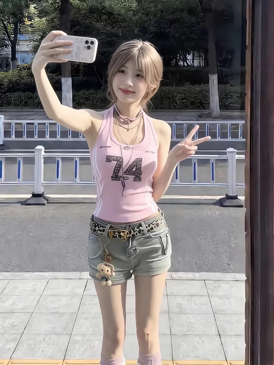 핑크색 행침 목 칼라 순수한 욕망 바람 핫걸 외출용 캐미솔 2026 여름 새로운 여름 드레스 프랑스식 맨위 여성 의류 이미지 4