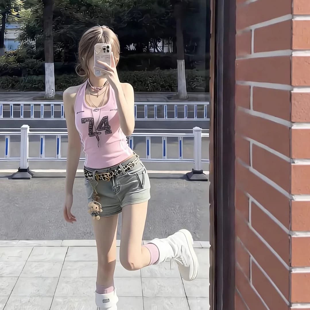 핑크색 행침 목 칼라 순수한 욕망 바람 핫걸 외출용 캐미솔 2026 여름 새로운 여름 드레스 프랑스식 맨위 여성 의류 이미지 5