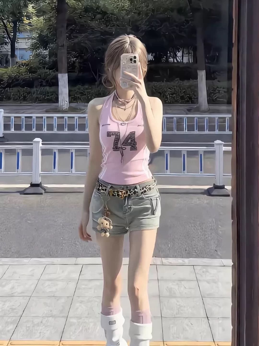 핑크색 행침 목 칼라 순수한 욕망 바람 핫걸 외출용 캐미솔 2026 여름 새로운 여름 드레스 프랑스식 맨위 여성 의류 상세 이미지 1