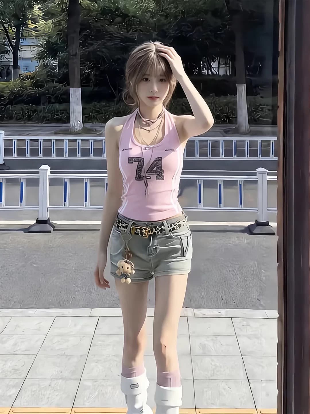 핑크색 행침 목 칼라 순수한 욕망 바람 핫걸 외출용 캐미솔 2026 여름 새로운 여름 드레스 프랑스식 맨위 여성 의류 상세 이미지 5