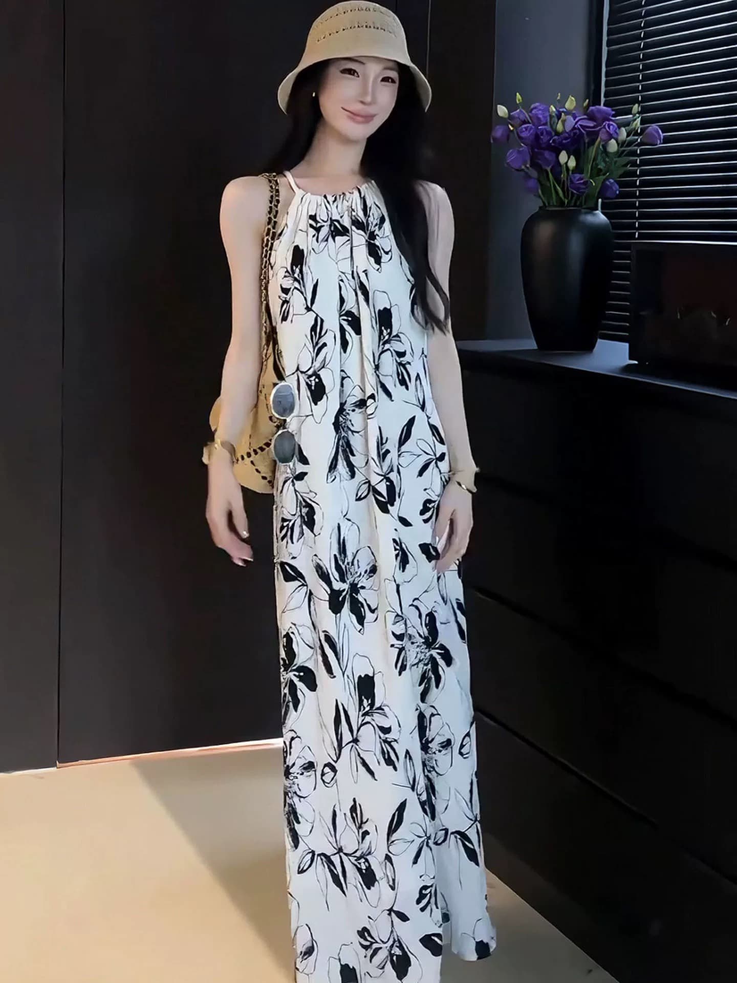 프랑스식 행침 목 슬립 여성 드레스 2026 여름 새로운 고급 센스 품격 롱 스커트 해변가 휴가 바람 치마 이미지 3