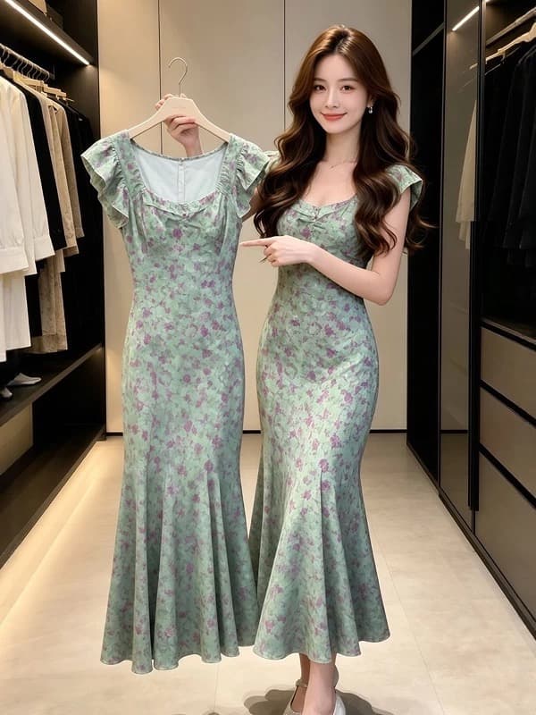 프랑스식 차 휴식 품격 Feifei 소매 꽃무늬 드레스 2026 여름 새로운 센 부서 아름다운 휴가 롱 스커트 여성 의류 상세 이미지 2