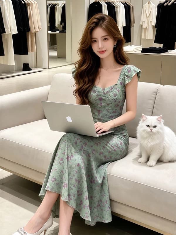 프랑스식 차 휴식 품격 Feifei 소매 꽃무늬 드레스 2026 여름 새로운 센 부서 아름다운 휴가 롱 스커트 여성 의류 상세 이미지 4