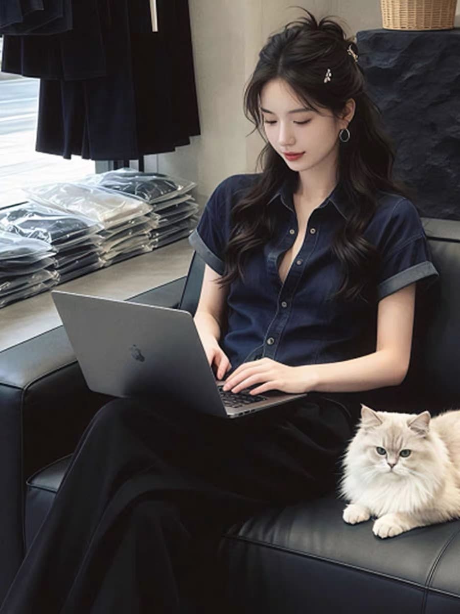 항구 바람 레트로 품격 출퇴근 데님 셔츠 여성 의류 2026 여름 새로운 캐주얼 고급 작은 대중 몸매 가꾸기 맨위 상세 이미지 3