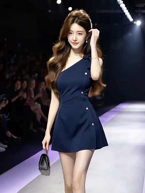 한 부서 품격 핫걸 비스듬한 어깨 나비 매듭 드레스 2026 여름 새로운 섹시함 허리 수축 타이트 스커트 미니 스커트 여성 의류 상세 이미지 4