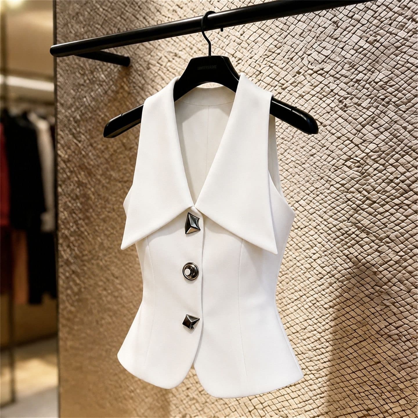 품격 고급 센스 V넥 세련된 싱글 줄 버튼 작은 셔츠 2026 여름 베스트 민소매 우아함 작은 샤넬 스타일 맨위 여성 이미지 3