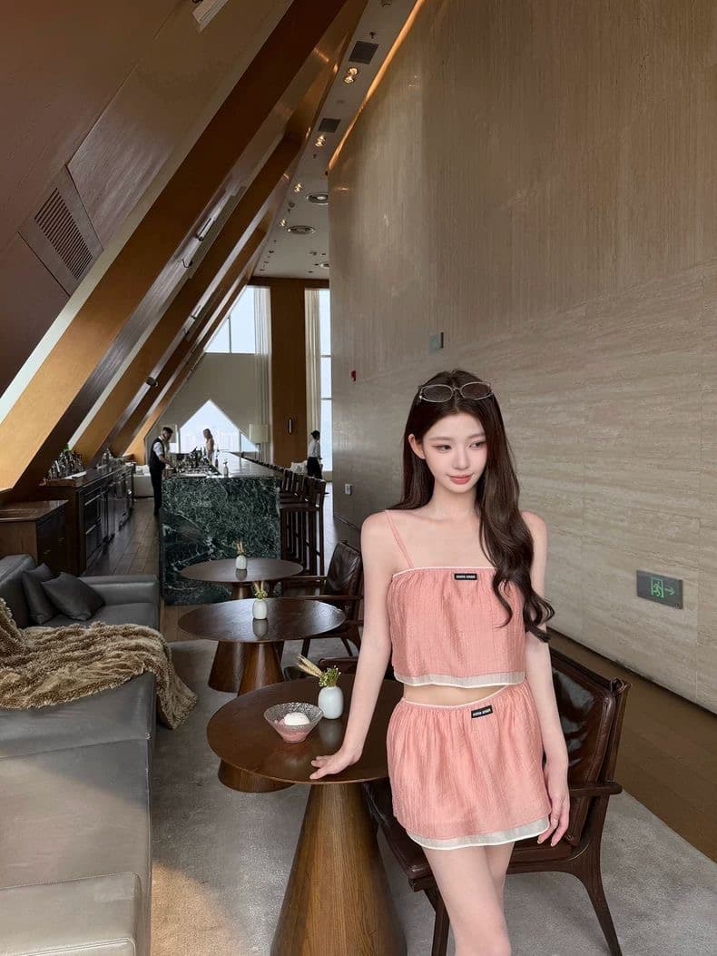 kubiliv 다시 순수한 다시 우는 소리 주간 실크 세트 염색 페이크 레이어드 망사 슬립 맨위 미니 스커트 활력 센스 세트 상세 이미지 1