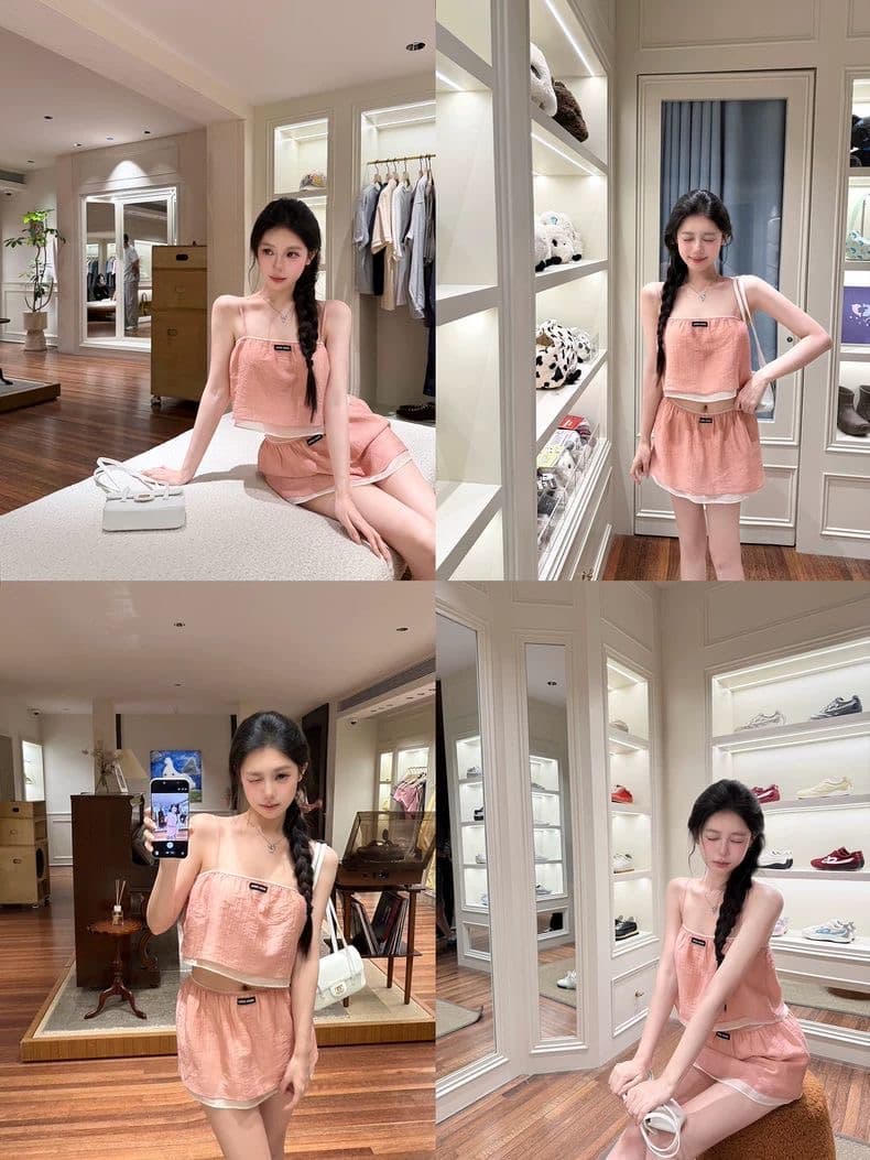 kubiliv 다시 순수한 다시 우는 소리 주간 실크 세트 염색 페이크 레이어드 망사 슬립 맨위 미니 스커트 활력 센스 세트 상세 이미지 2