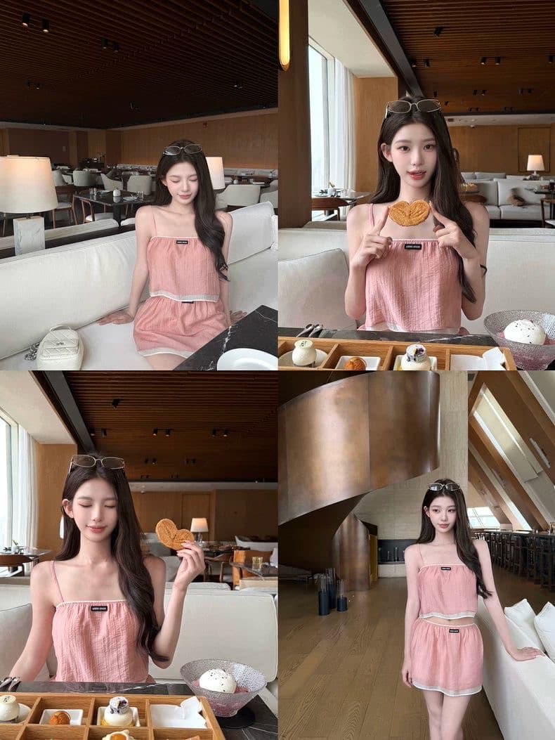 kubiliv 다시 순수한 다시 우는 소리 주간 실크 세트 염색 페이크 레이어드 망사 슬립 맨위 미니 스커트 활력 센스 세트 상세 이미지 3
