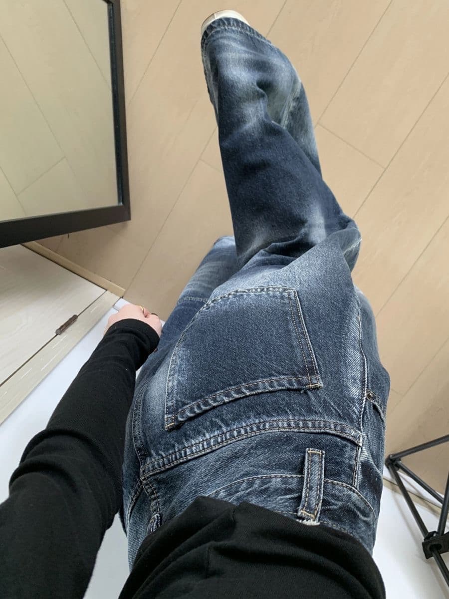 한 부서 느긋한 느슨함 바람 청바지 여성 봄 여름 배 모양 루즈핏 두꺼운 다리 표지 고기 슬림해 보이는 모통이 칼 와이드 레그 팬츠 이미지 4