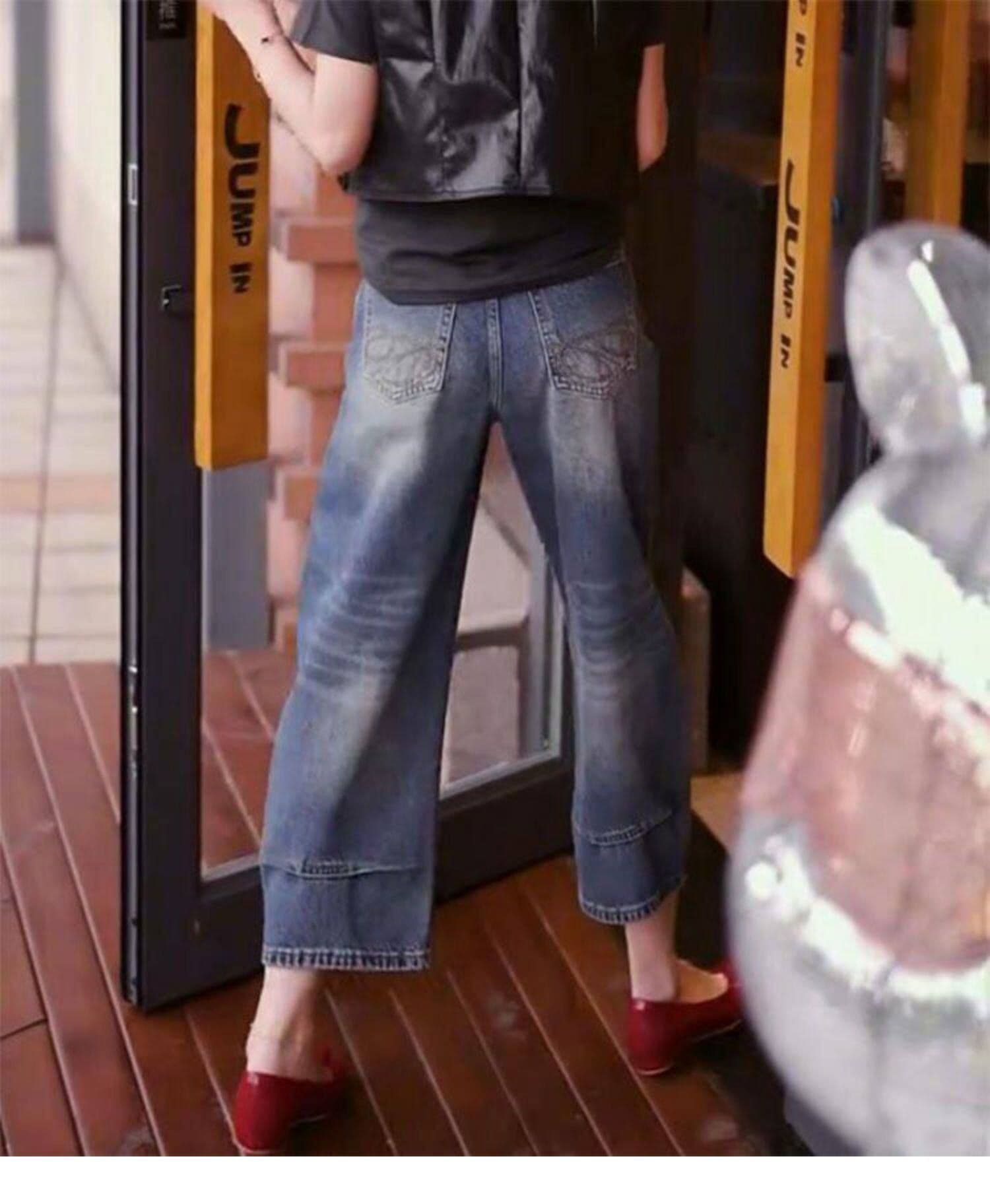 한 부서 레트로 파란색 8 점 청바지 여성 봄 여름 지방 mm 작은 키 루즈핏 하이웨이스트 슬림해 보이는 스트레이트 와이드 레그 팬츠 상세 이미지 5