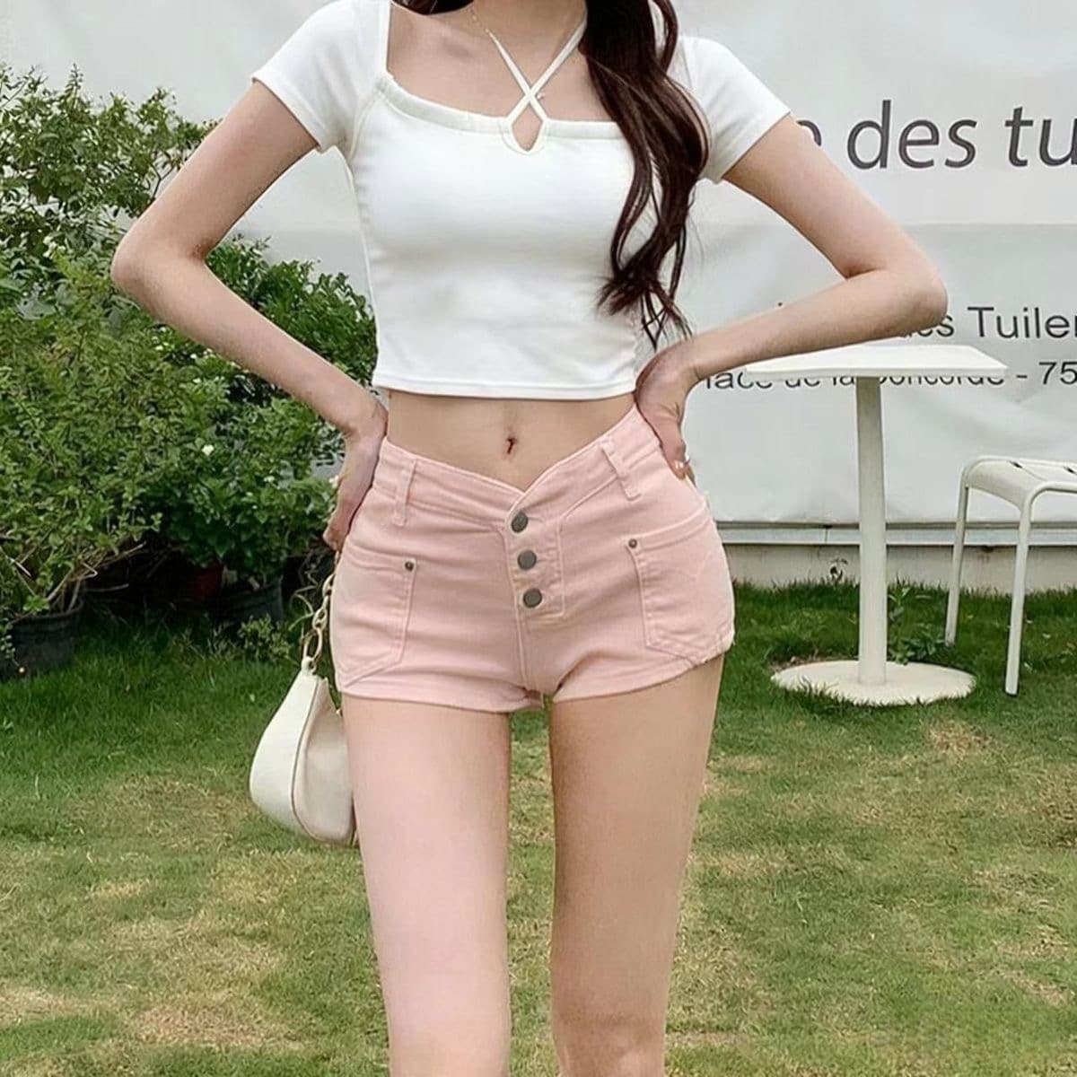 아메리칸 핫걸 데님 반바지 여성 여름 새로운 핑크색 하이웨이스트 슬림해 보이는 신축성 작은 키 타이트 타이트 스커트 핫 바지 상세 이미지 9