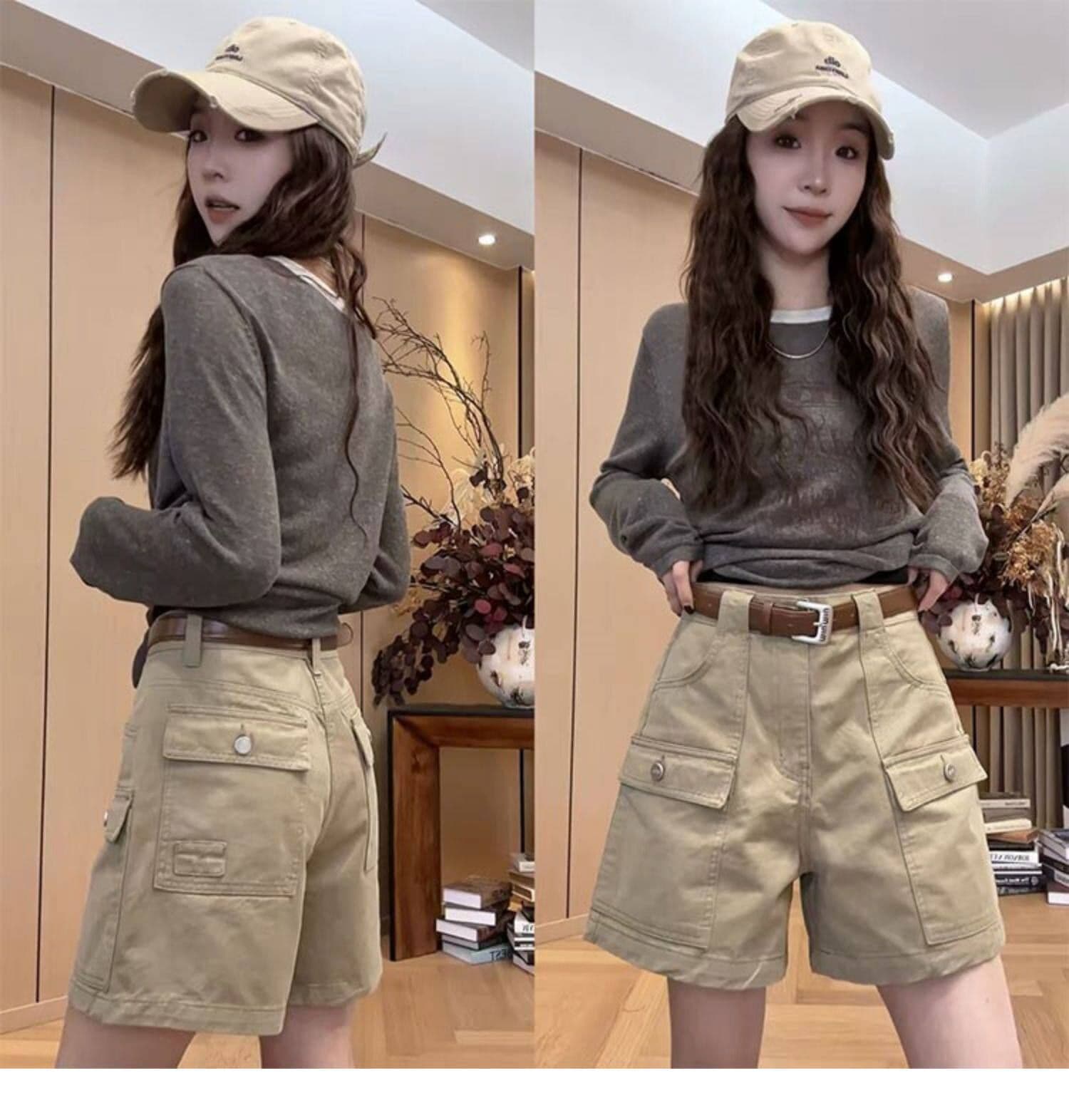 빅 사이즈 워크웨어 데님 반바지 여성 여름 얇은 스타일 지방 mm 레트로 아메리칸 하이웨이스트 슬림해 보이는 스트레이트 넓은 다리 뜨거운 바지 상세 이미지 3