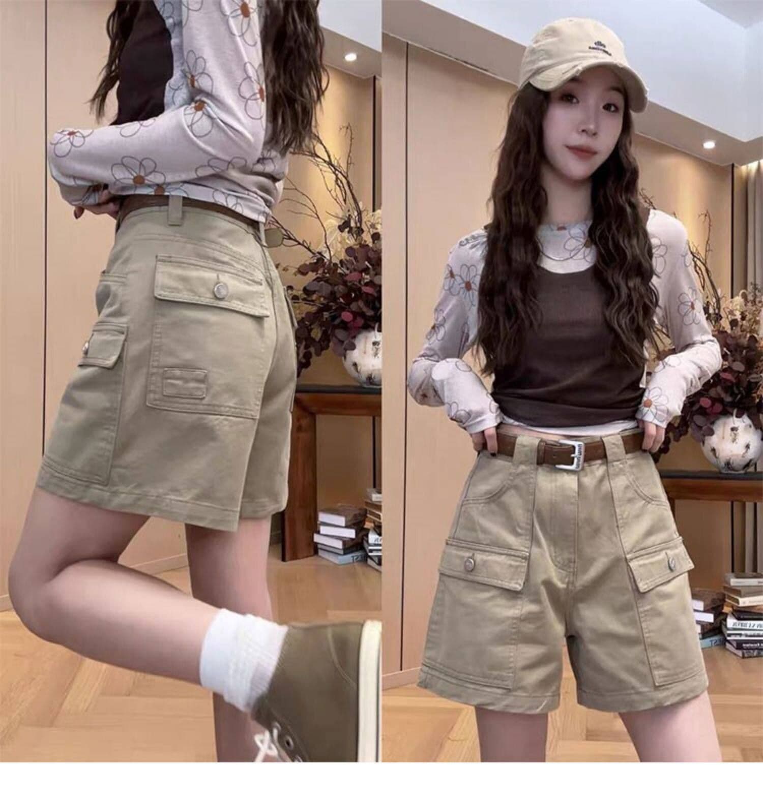 빅 사이즈 워크웨어 데님 반바지 여성 여름 얇은 스타일 지방 mm 레트로 아메리칸 하이웨이스트 슬림해 보이는 스트레이트 넓은 다리 뜨거운 바지 상세 이미지 4