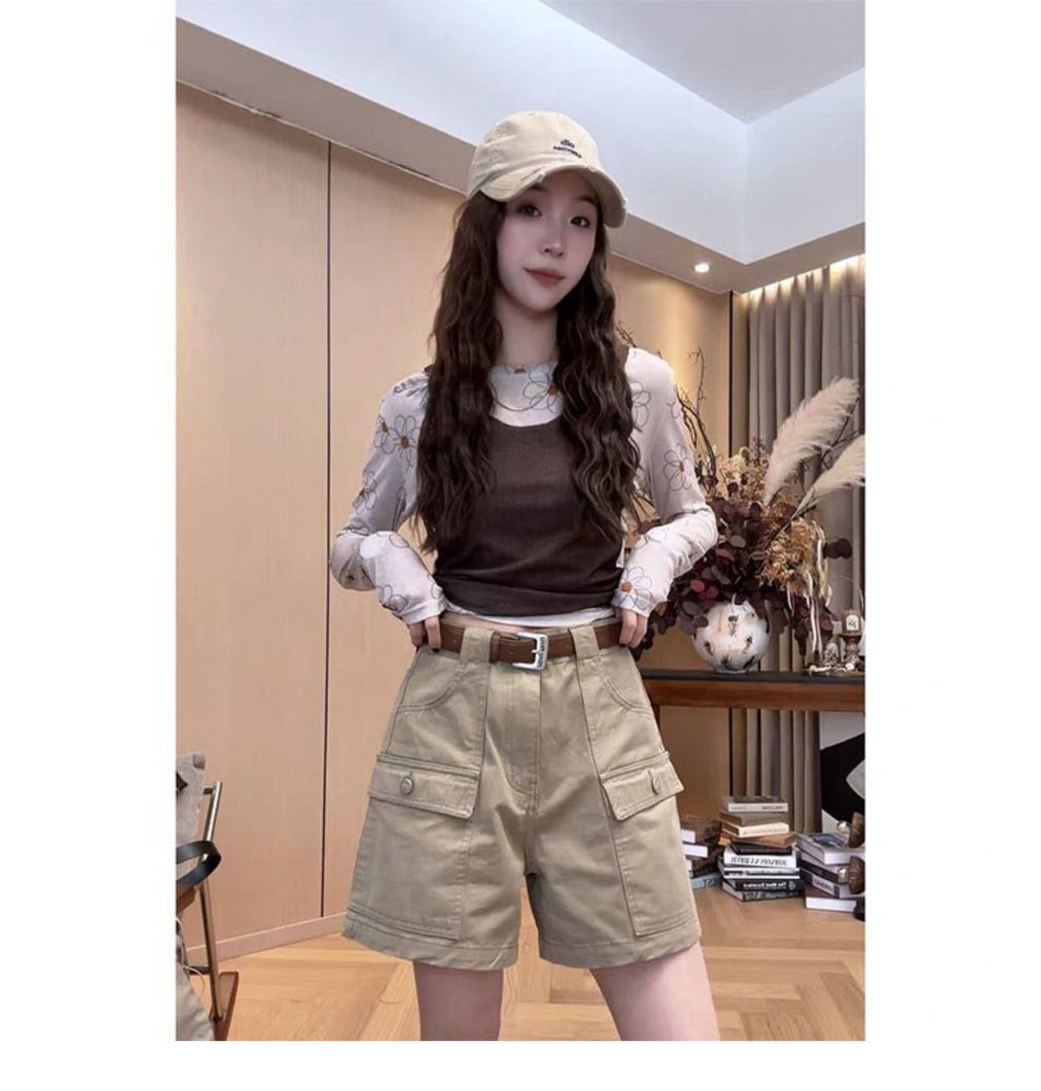 빅 사이즈 워크웨어 데님 반바지 여성 여름 얇은 스타일 지방 mm 레트로 아메리칸 하이웨이스트 슬림해 보이는 스트레이트 넓은 다리 뜨거운 바지 상세 이미지 5