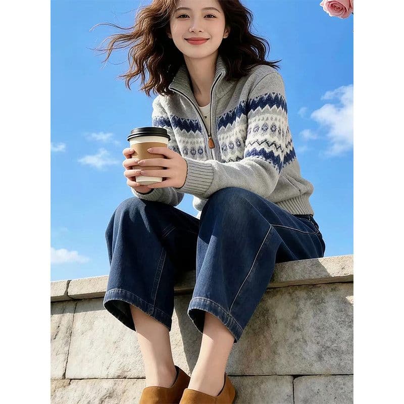 한 부서 레트로 모통이 칼 9 포인트 청바지 여성 여름 지방 mm 작은 키 루즈핏 하이웨이스트 슬림해 보이는 스트레이트 와이드 레그 팬츠 이미지 3