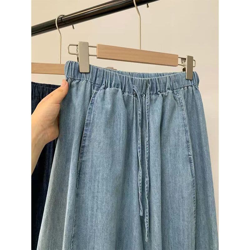 한 부서 레트로 9 포인트 청바지 여성 여름 얇은 스타일 지방 mm 작은 키 루즈핏 하이웨이스트 슬림해 보이는 스트레이트 와이드 레그 팬츠 이미지 4